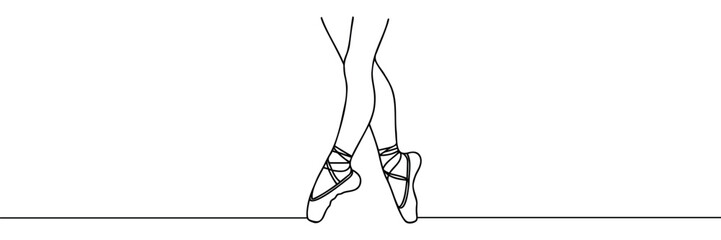 Ballerina's feet in pointe shoes. World Ballet Day. One line drawing for different uses. Vector illustration © dariachekman
