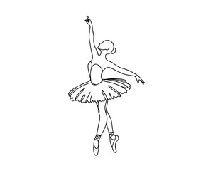 continuous line drawing of woman ballet dancer. © dariachekman