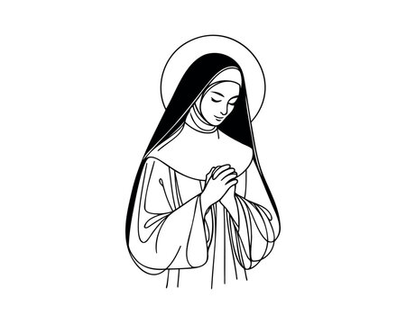 black and white nun praying clip art preview