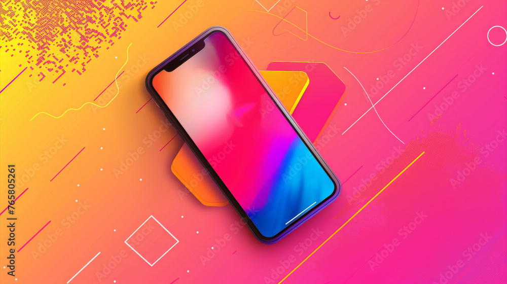 Poster a phone is shown in a colorful background with a triangle on it