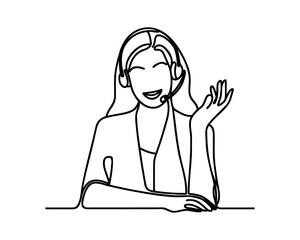 help operator woman drawn in one line style. Vector illustration.