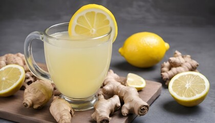 drink with lemon, and ginger root - obrazy, fototapety, plakaty