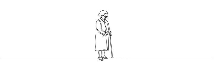 elderly woman drawn in one line style. Vector illustration.