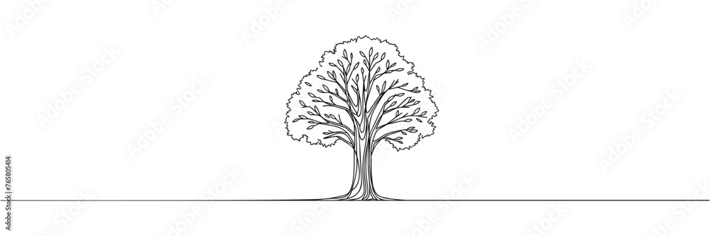 Poster the tree is drawn with one continuous line. vector illustration.