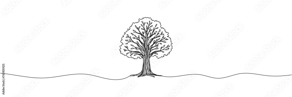 Aufkleber the tree is drawn with one continuous line. vector illustration.