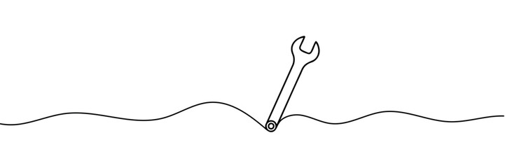 tthe wrench is drawn in one line. Vector illustration.