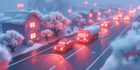 A miniature 3D world where cars and trucks are replaced by cute, animated fruits and vegetables zooming through a charming, pastel-hued cityscape