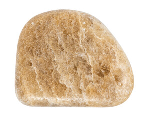 close up of sample of natural stone from geological collection - tumbled cryolite mineral isolated on white background from from Tuva, Eastern Siberia