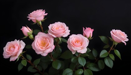 Small pink bush roses on a black background