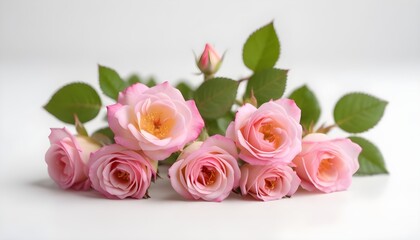 Small pink bush roses on a white background
