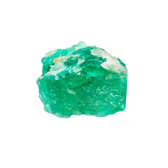 close up of sample of natural stone from geological collection - rough emerald mineral isolated on white background from Afghanistan