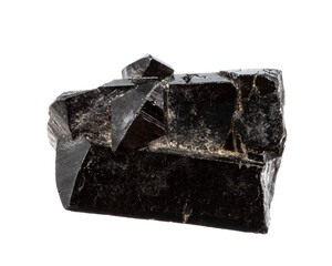 close up of sample of natural stone from geological collection - rough ilvaite crystal with branch...