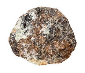 close up of sample of natural stone from geological collection - unpolished brown titanite mineral...
