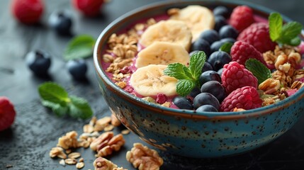 A bowl of acai with fruits and granola
