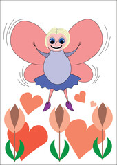 A cute little fairy with a wand in her hand. Under the fairy flowers and roses. Fantasy, fairy tale, magical, fairy, woman