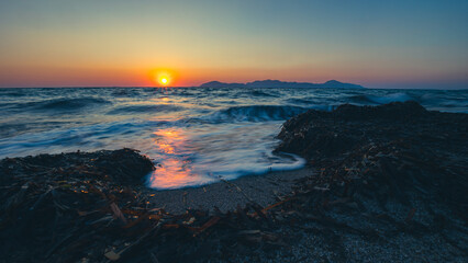 sunset at the beach in kos