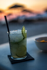 Drinks at the beach at sunset