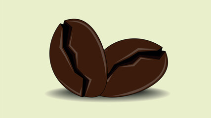 Two coffee beans on a solid background. Coffee beans. Coffee preparation, illustration. Traditional hot drinks. Worldwide popular drinks.