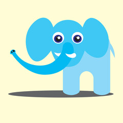 Simple vector illustration of an elephant. Elephant with a raised trunk. Cheerful simple elephant.