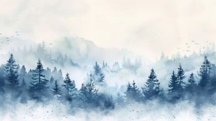 A watercolor masterpiece capturing the ethereal beauty of a misty forest at dawn, all depicted on a pristine white background