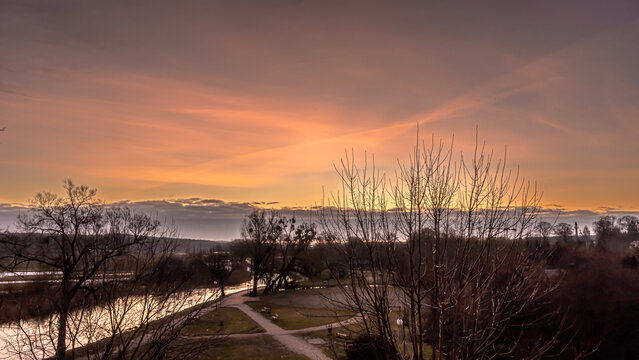 Sunrise over the Supras River at the boulevards in Suprasl.