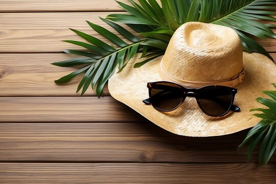  A hat and sunglasses next to a pineapple.