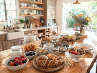 Wholesome rice cakes stacked and layered with creamy peanut butter and banana slices, dusted with cinnamon and accompanied by almond slivers.