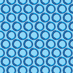 Background in shades of blue. Repeating circular fill, circles with rough ornamental line. seamless, blue color.