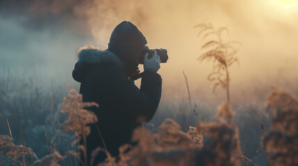 A wildlife photographer captures the sunrise on an early misty morning - Powered by Adobe
