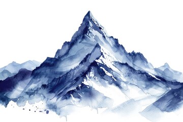 Fototapeta na wymiar Snowcapped mountain peak in watercolor, contrasting cool shades, pristine wilderness, isolated serenity, against a white background