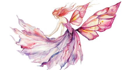 Obraz na płótnie Canvas Watercolor clipart of a whimsical fairy, magical and delicate, isolated on white background for enchanting and mystical themes