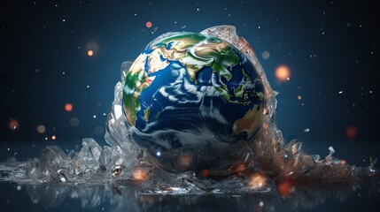 Planet Earth is surrounded by debris floating in the ocean, highlighting environmental issues.
Concept: combating planet pollution. Banner illustration - obrazy, fototapety, plakaty