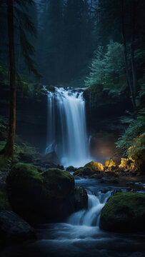 Enchanting Waterfall in Vibrant Forest