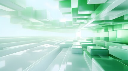 3d rendering of white and green abstract geometric background. Scene for advertising, technology,...
