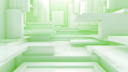 3d rendering of white and green abstract geometric background. Scene for advertising, technology, showcase, banner, game, sport, cosmetic, business, metaverse. Sci-Fi Illustration. Product display