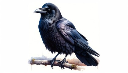 Black Raven Perched on a Branch in Nature