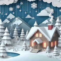 Snow-covered House in a Winter Wonderland at Night