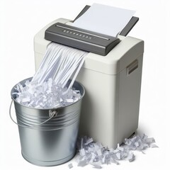 Office Paper Shredder with Shredded Paper Overflowing into Bin