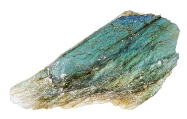 close up of sample of natural stone from geological collection - rough labradorite mineral isolated...