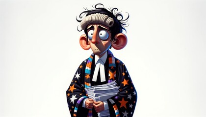 Cartoon illustration of a surprised man wearing a colorful scarf