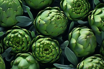 Fototapeta premium vegetable background with green artichokes, top view.