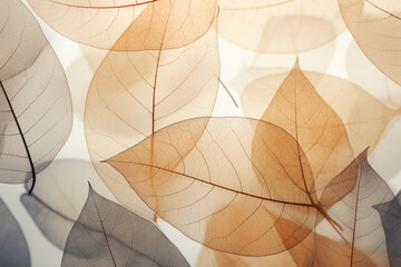 close-up of abstract transparent skeleton leaves background