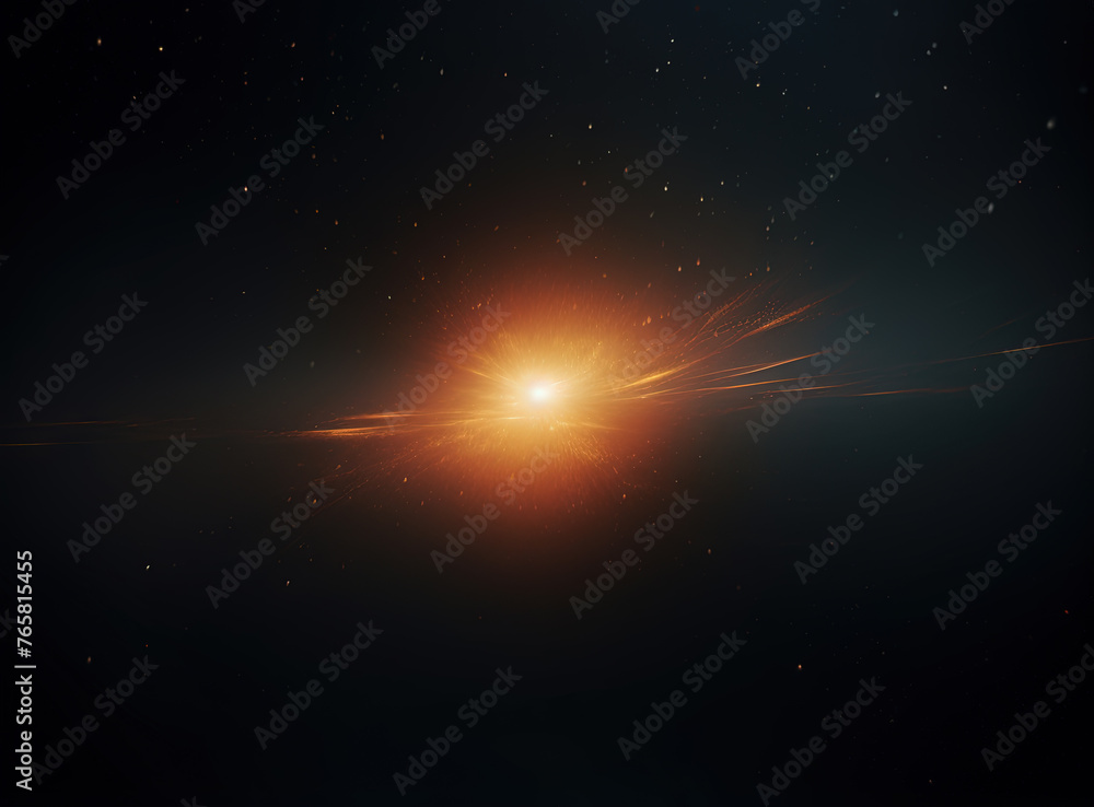Poster Light flare in the dark space. Abstract background with shiny lens glare effect.