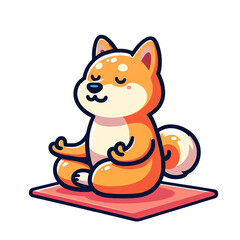 Obraz premium shiba inu dog doing yoga meditation cartoon vector icon illustration. animal healthy icon concept isolated Generative AI