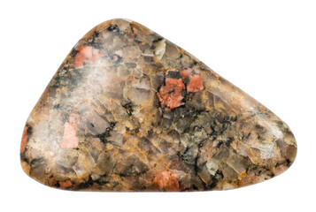 close up of sample of natural stone from geological collection - polished gneissoid granite mineral...
