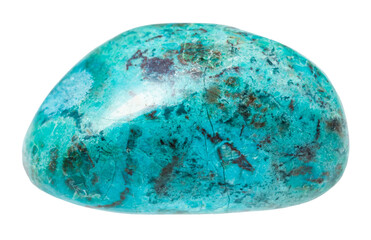 close up of sample of natural stone from geological collection - tumbled chrysocolla gemstone...