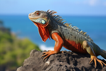 Fototapeta premium Documentary photo of an iguana perched on a rock