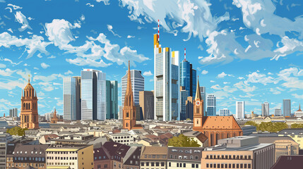 Frankfurt Main Tower cartoon - obrazy, fototapety, plakaty