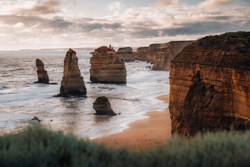 Great view at the rocks of the twelve apostels along the Great Ocean Road in south Australia