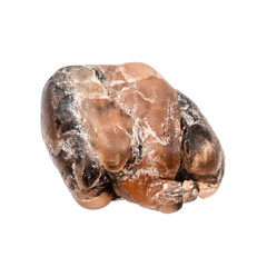 close up of sample of natural stone from geological collection - tumbled triplite gemstone isolated on white background from Pakistan